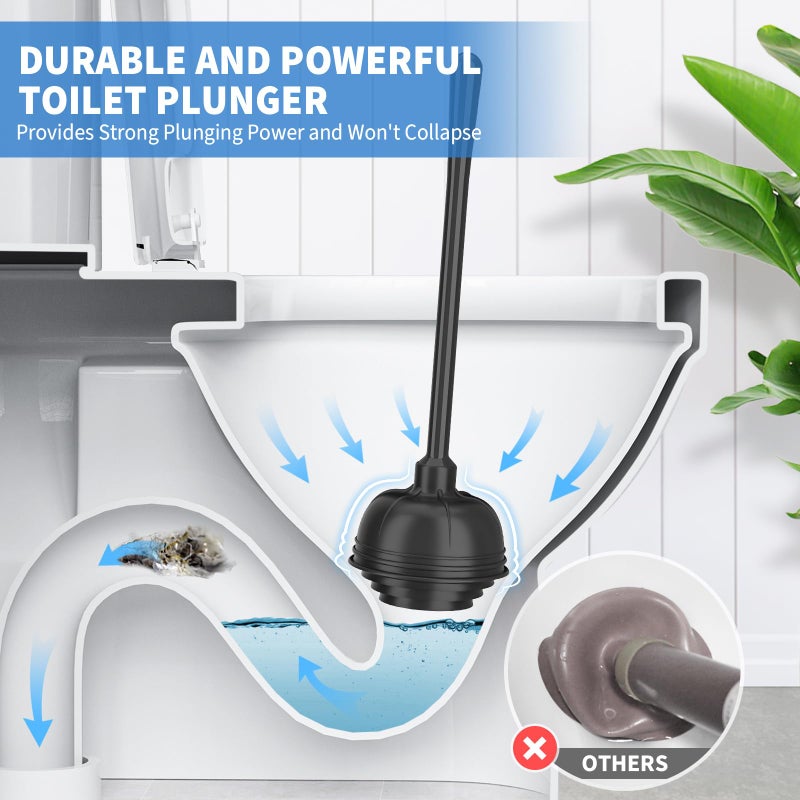 uptronic Toilet Plunger and Brush,2 Pack Bowl Brush and Heavy Duty Toilet Plunger Set with Holder, 2-in-1 Bathroom Cleaning Combo with Modern Caddy Stand for 5.7-inch Toilet Drain Bathroom Cleaning - Image 2